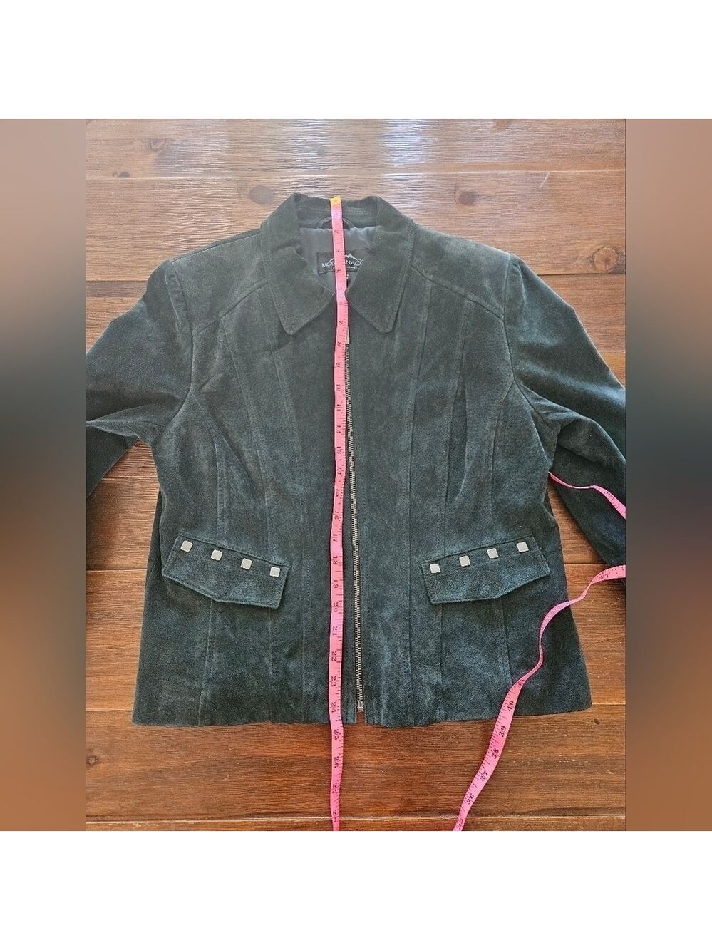 MONTANACO WOMEN'S GENUINE LEATHER (SUEDE) DARK GREEN ZIP-UP JACKET SIZE SMALL - Picture 12 of 13